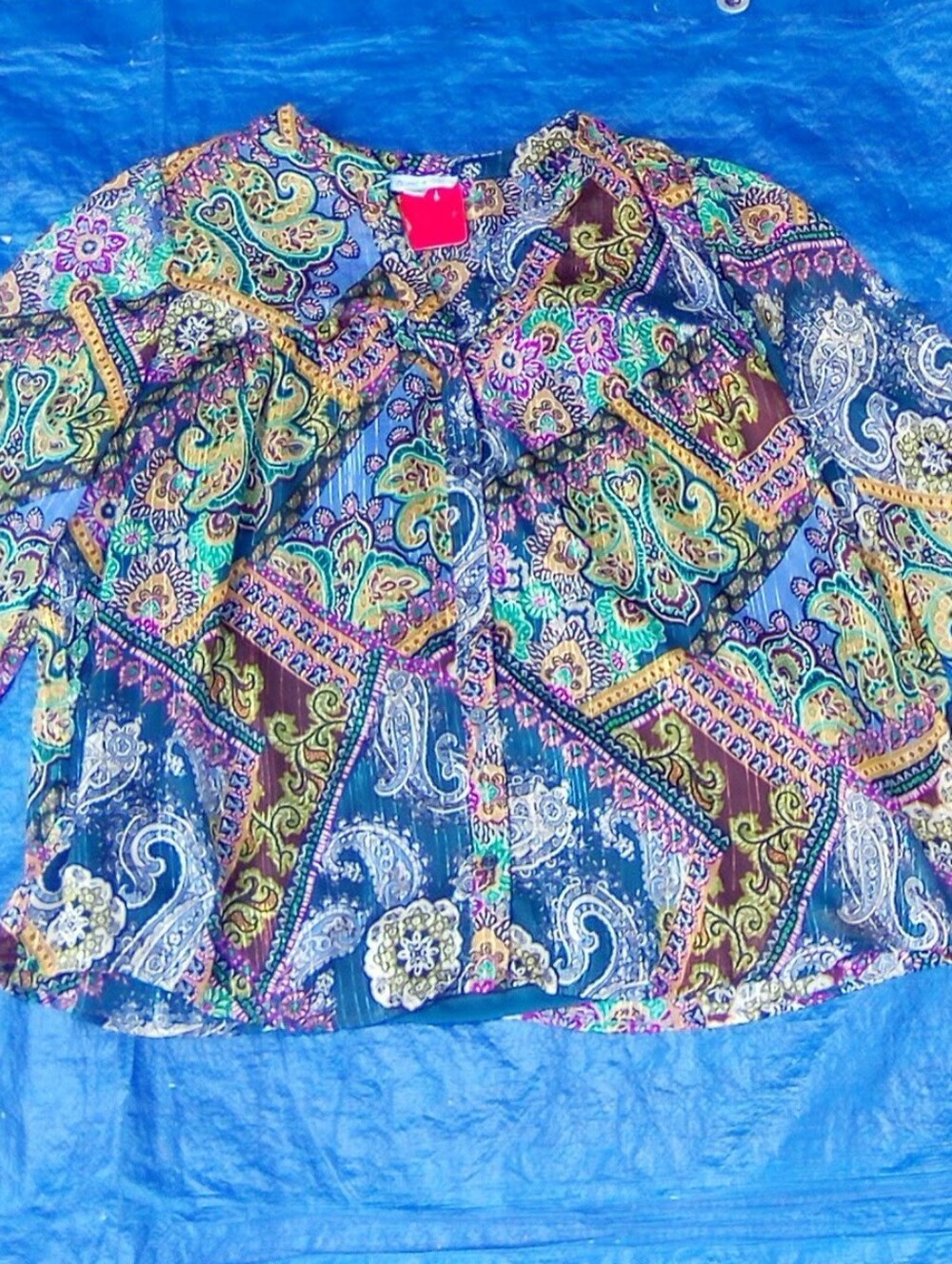Crown & ivy Multicolor Paisley Patchwork Long-Sleeve Tunic Top